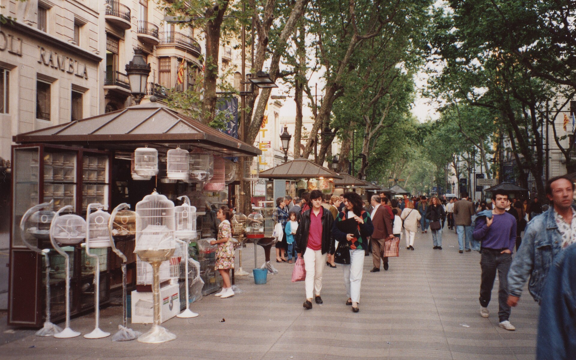 La Rambla in Barcelona, the long pedestrian promenade through the old city