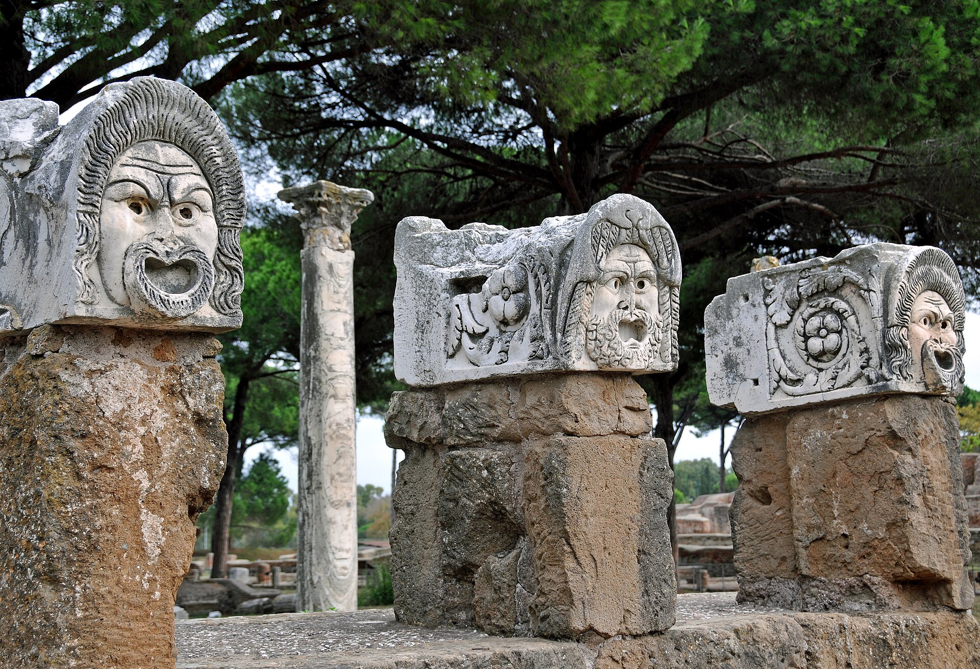 The ancient theater and brick ruins of Ostia Antica near Rome